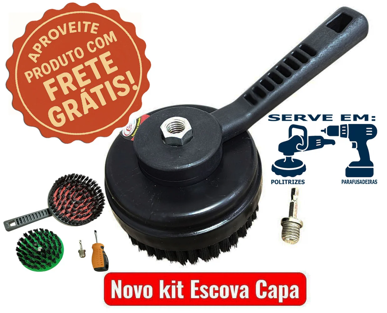 Kit de escova rotativa com capa antirrespingo